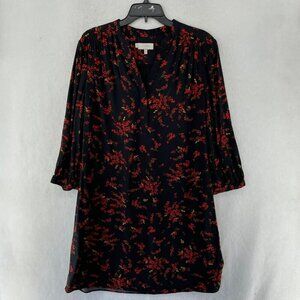 Hobbs London Dress Womens 10 Black Red Katarina Floral Tunic Dress Shift V Neck
